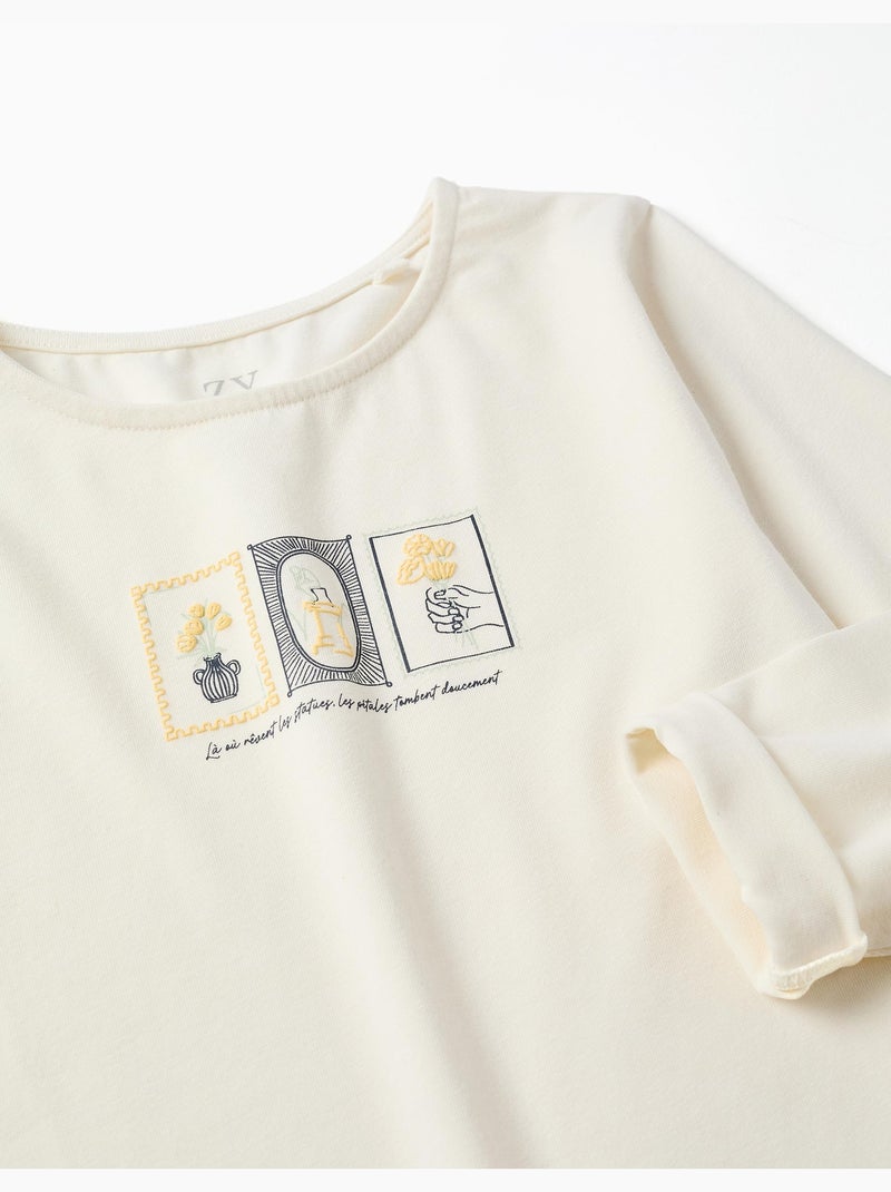 Camiseta de algodón con estampado floral en relieve Blanco - Kiabi