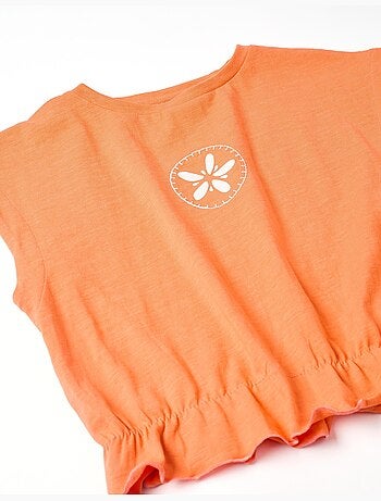 Camiseta de algodón con estampado floral y volantes
