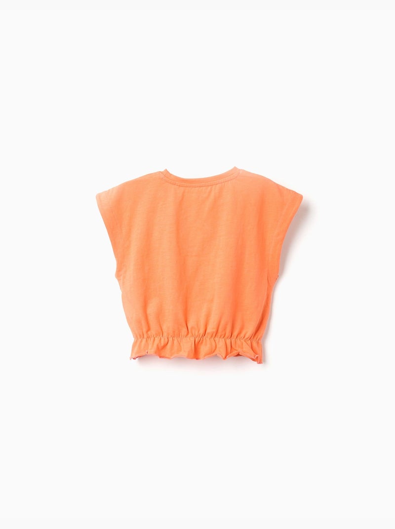 Camiseta de algodón con estampado floral y volantes Negro Naranja - Kiabi