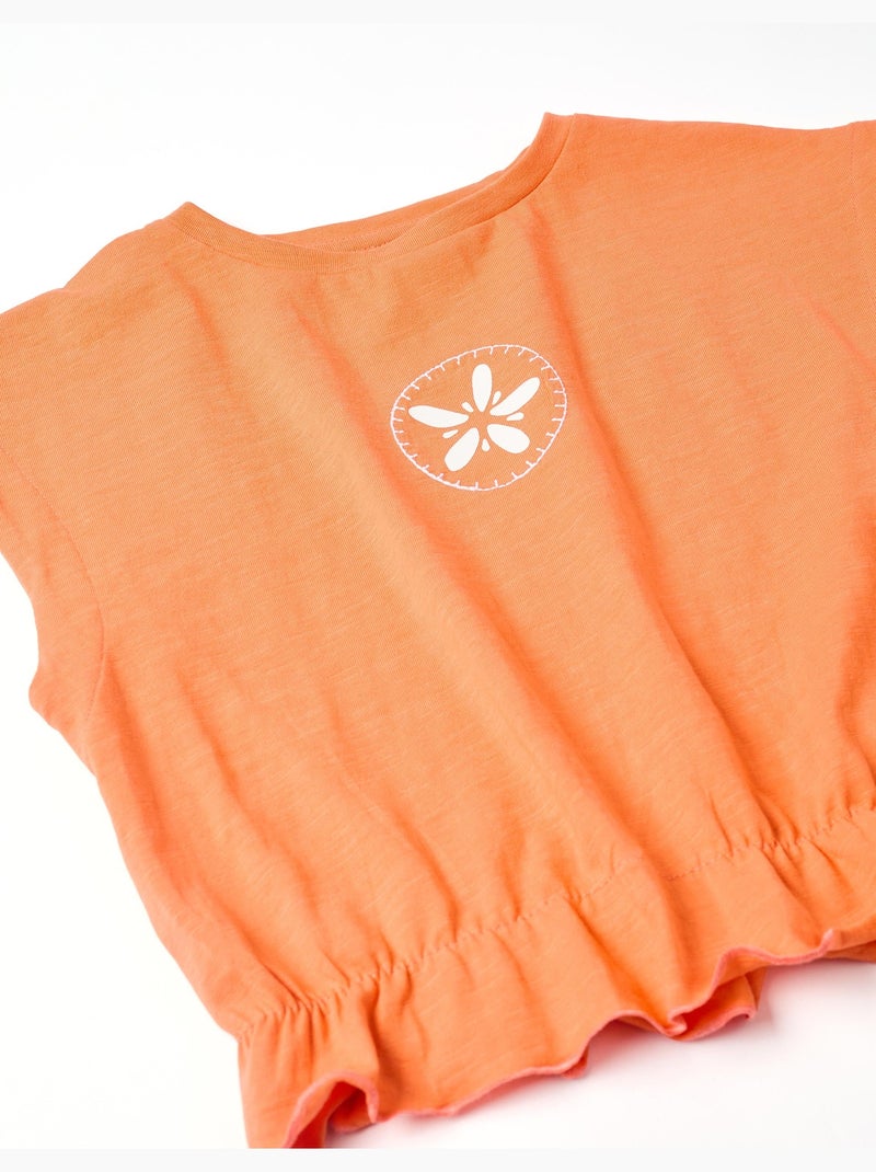 Camiseta de algodón con estampado floral y volantes Negro Naranja - Kiabi