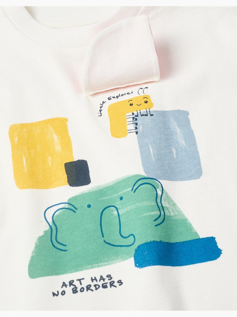 Camiseta de algodón con estampado frontal Art Blanco - Kiabi