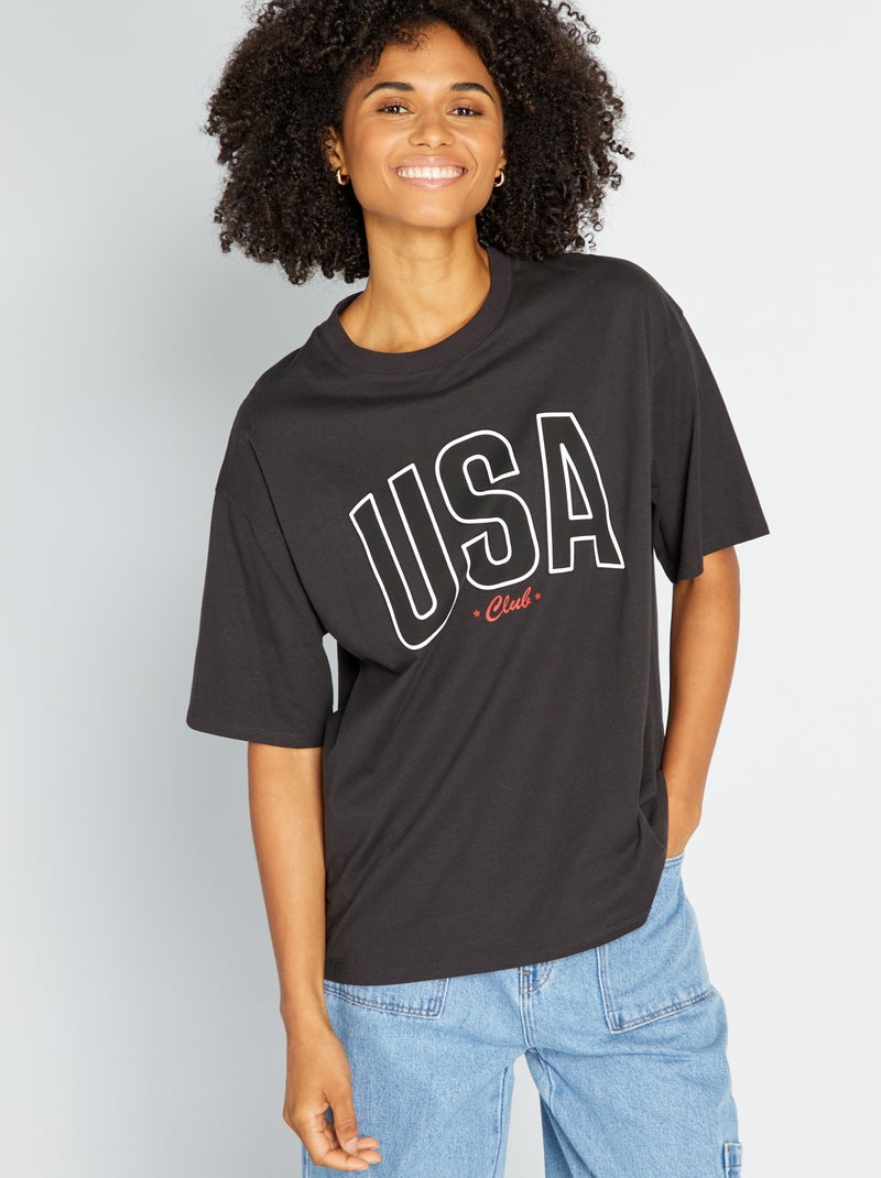 Camiseta de algodón con estampado NEGRO - Kiabi