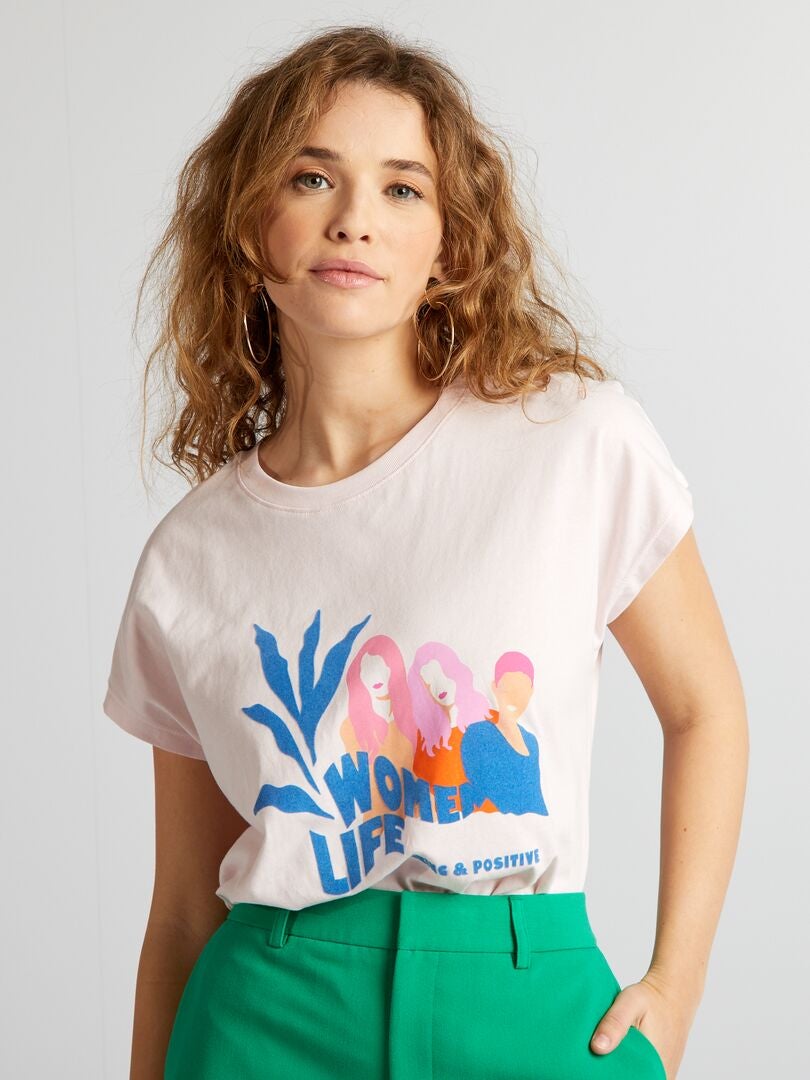 Camiseta de algodón con estampado ROSA - Kiabi