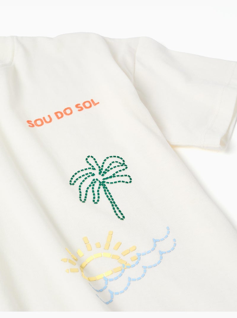 Camiseta de algodón con estampado Sou do Sol Blanco - Kiabi