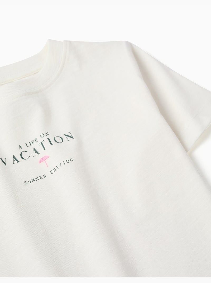 Camiseta de algodón con estampado Vacation Beige claro - Kiabi