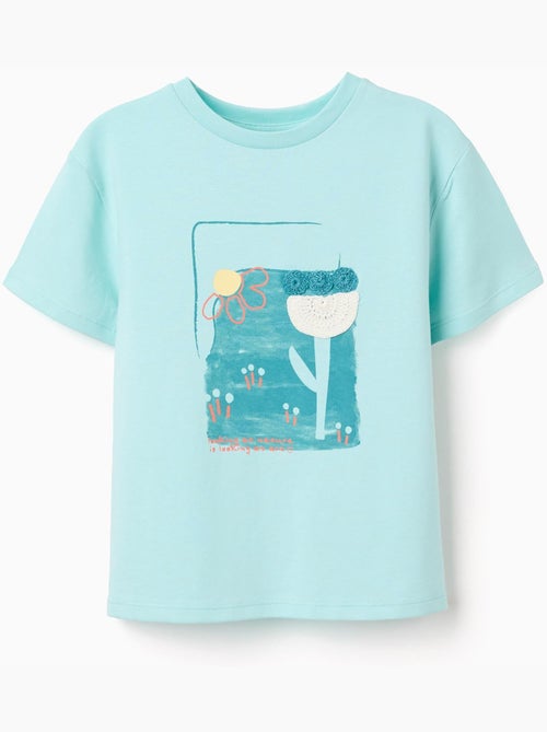 Camiseta de algodón con estampado y croché - Kiabi