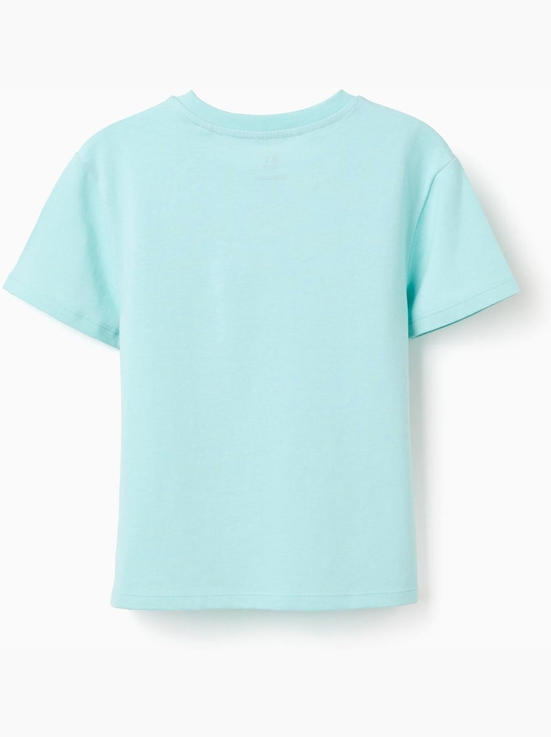 Camiseta de algodón con estampado y croché Azul claro - Kiabi