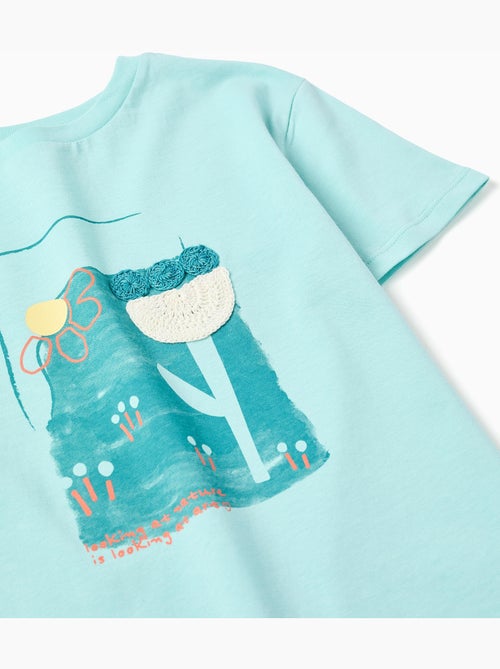 Camiseta de algodón con estampado y croché - Kiabi
