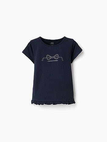 Camiseta de algodón con estampado y dobladillo con volantes