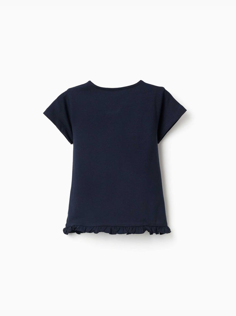 Camiseta de algodón con estampado y dobladillo con volantes Azul oscuro - Kiabi