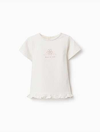 Camiseta de algodón con estampado y dobladillo con volantes