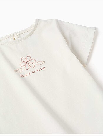 Camiseta de algodón con estampado y dobladillo con volantes