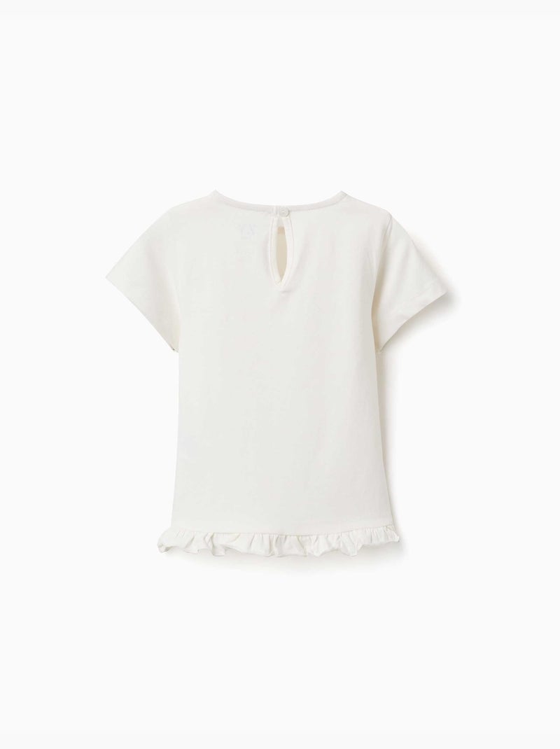 Camiseta de algodón con estampado y dobladillo con volantes Blanco - Kiabi