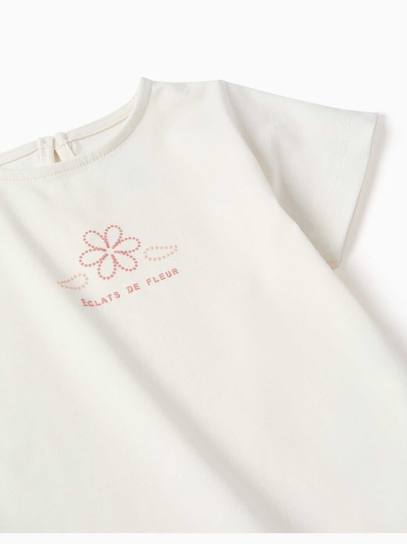 Camiseta de algodón con estampado y dobladillo con volantes Blanco - Kiabi