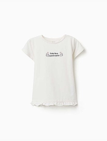 Camiseta de algodón con estampado y dobladillo con volantes