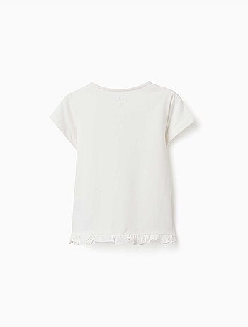 Camiseta de algodón con estampado y dobladillo con volantes