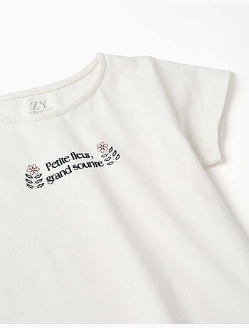 Camiseta de algodón con estampado y dobladillo con volantes