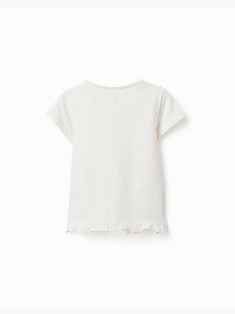 Camiseta de algodón con estampado y dobladillo con volantes Blanco - Kiabi