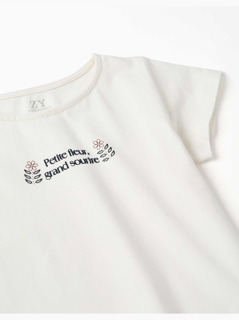 Camiseta de algodón con estampado y dobladillo con volantes Blanco - Kiabi