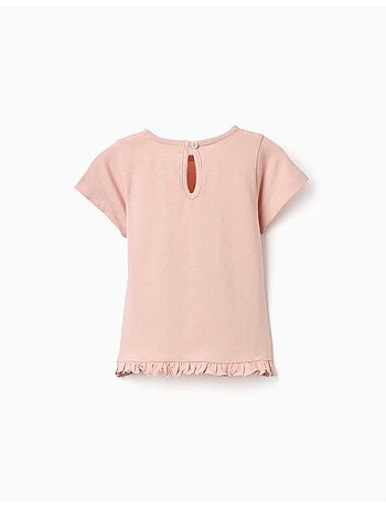 Camiseta de algodón con estampado y dobladillo con volantes