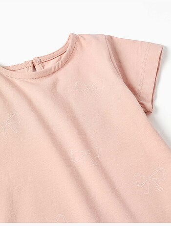 Camiseta de algodón con estampado y dobladillo con volantes