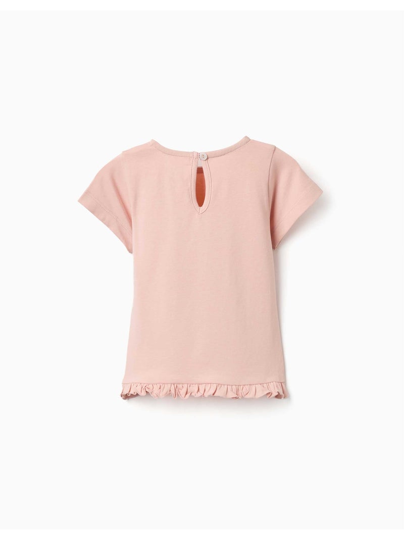 Camiseta de algodón con estampado y dobladillo con volantes Rosa claro - Kiabi