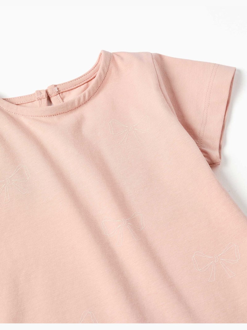 Camiseta de algodón con estampado y dobladillo con volantes Rosa claro - Kiabi