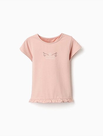 Camiseta de algodón con estampado y dobladillo con volantes