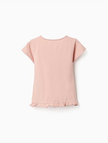Camiseta de algodón con estampado y dobladillo con volantes
