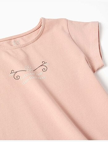Camiseta de algodón con estampado y dobladillo con volantes
