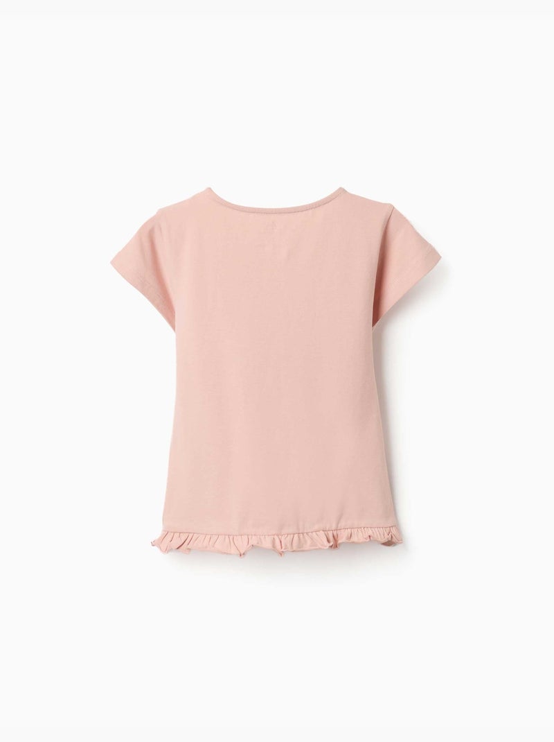 Camiseta de algodón con estampado y dobladillo con volantes Rosa claro - Kiabi