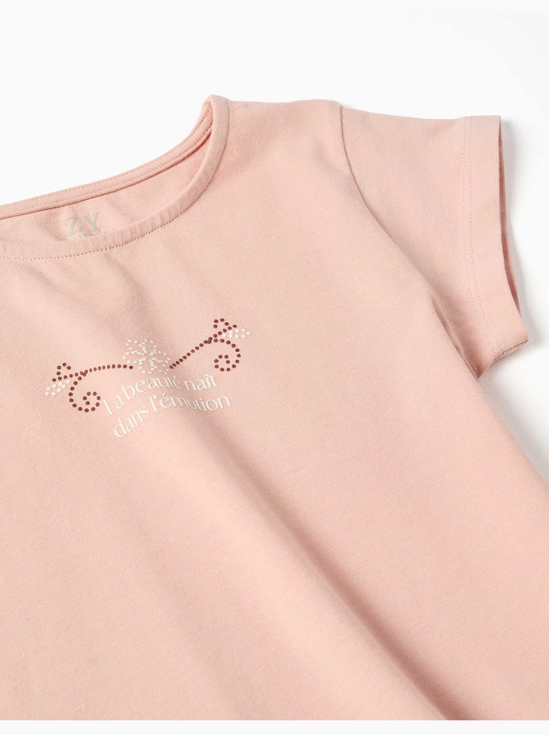 Camiseta de algodón con estampado y dobladillo con volantes Rosa claro - Kiabi