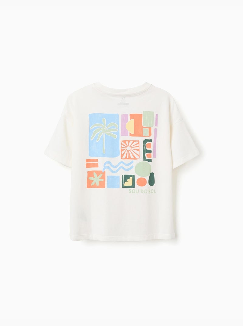 Camiseta de algodón con estampados coloridos de playa Blanco - Kiabi