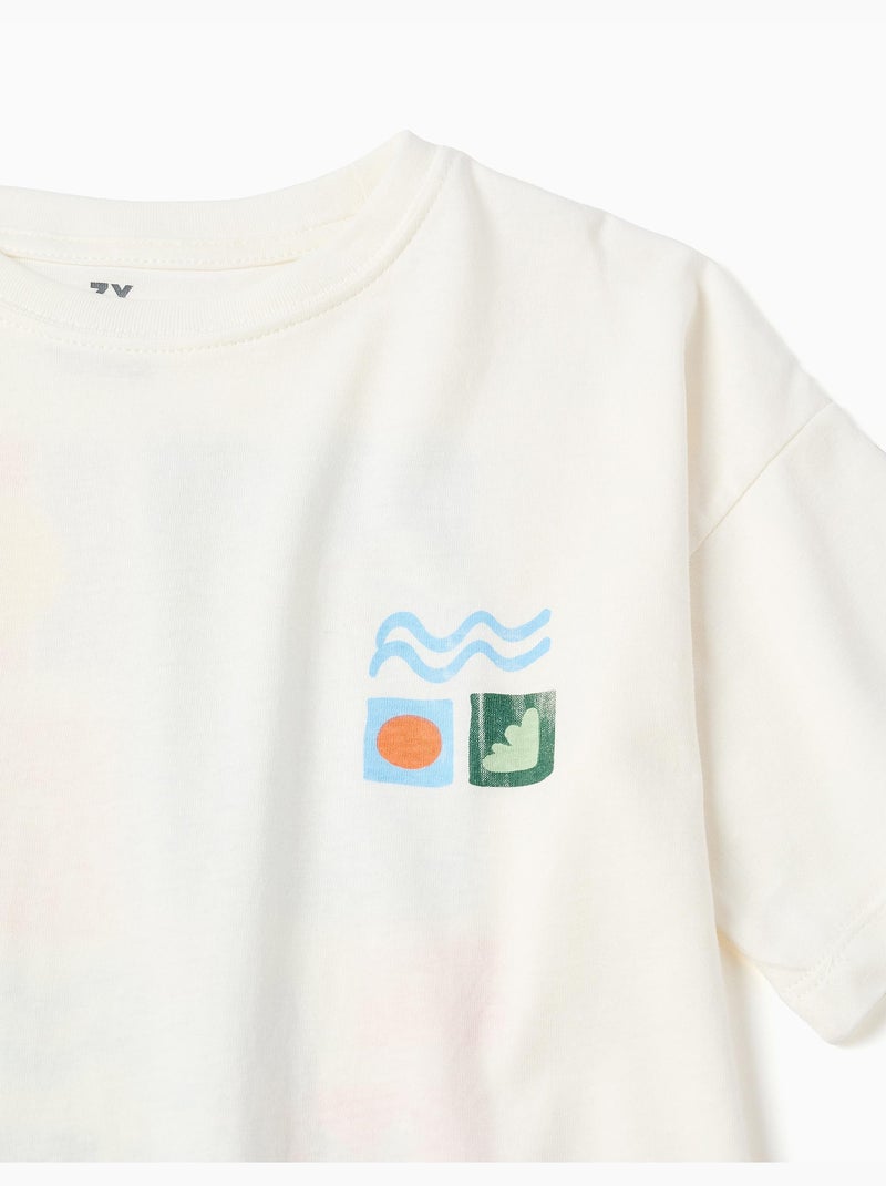 Camiseta de algodón con estampados coloridos de playa Blanco - Kiabi