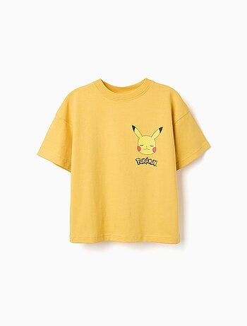 Camiseta de algodón con estampados de Pikachu en la parte delantera y trasera