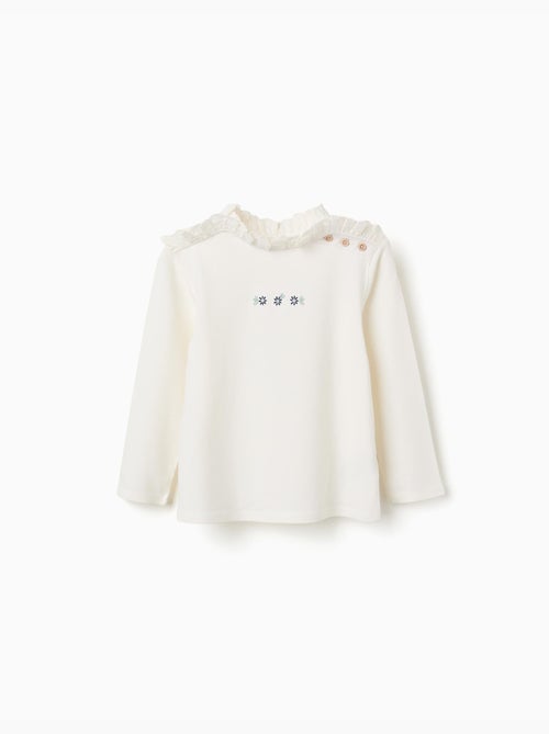 Camiseta de algodón con flores bordadas - Kiabi