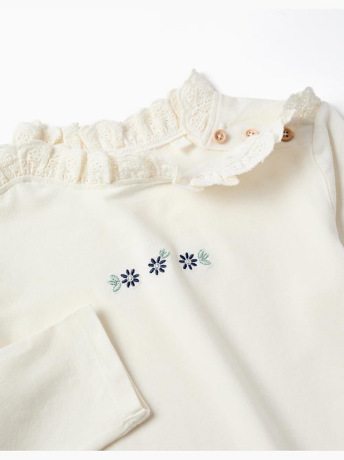Camiseta de algodón con flores bordadas - Kiabi