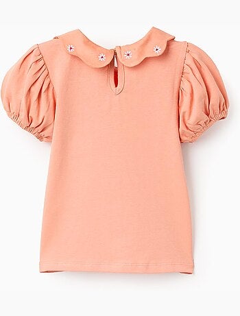 Camiseta de algodón con flores bordadas