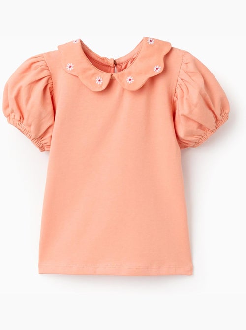 Camiseta de algodón con flores bordadas - Kiabi