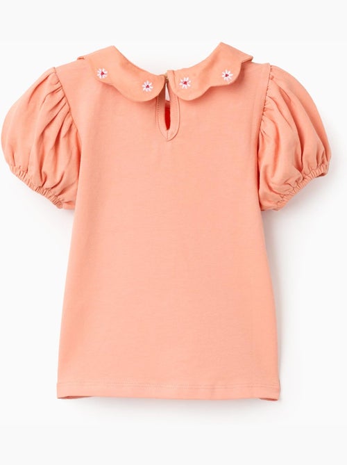 Camiseta de algodón con flores bordadas - Kiabi