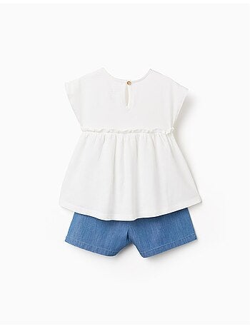 Camiseta de algodón con flores + pantalón corto vaquero