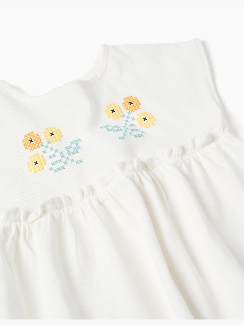 Camiseta de algodón con flores + pantalón corto vaquero Beige claro - Kiabi