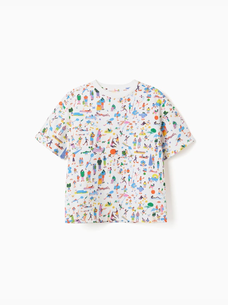 Camiseta de algodón con ilustración Carolina Celas x Zippy Blanco - Kiabi