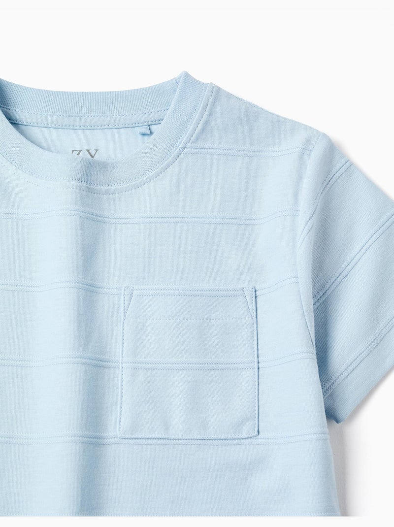 Camiseta de algodón con líneas en relieve y bolsillo Azul claro - Kiabi