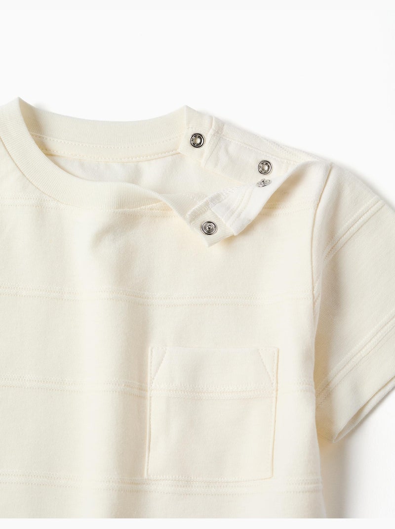 Camiseta de algodón con líneas en relieve y bolsillo Blanco - Kiabi