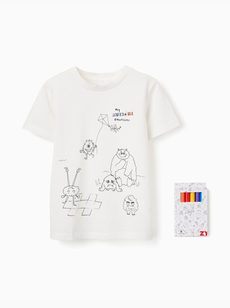 Camiseta de algodón con los Monstruos de las Emociones para colorear Blanco - Kiabi