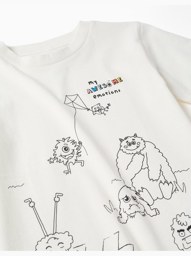 Camiseta de algodón con los Monstruos de las Emociones para colorear Blanco - Kiabi