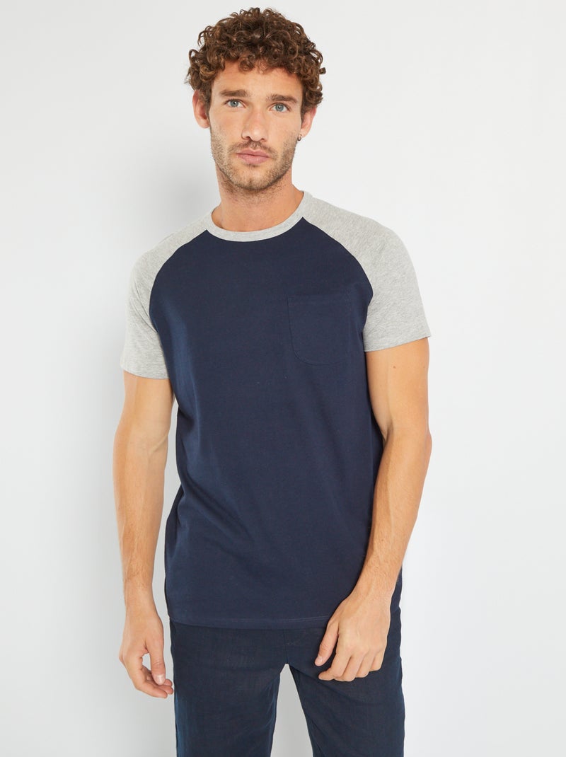 Camiseta de algodón con manga raglán azul - Kiabi