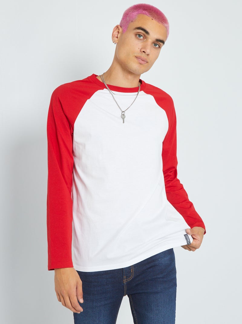 Camiseta de algodón con manga raglán ROJO - Kiabi