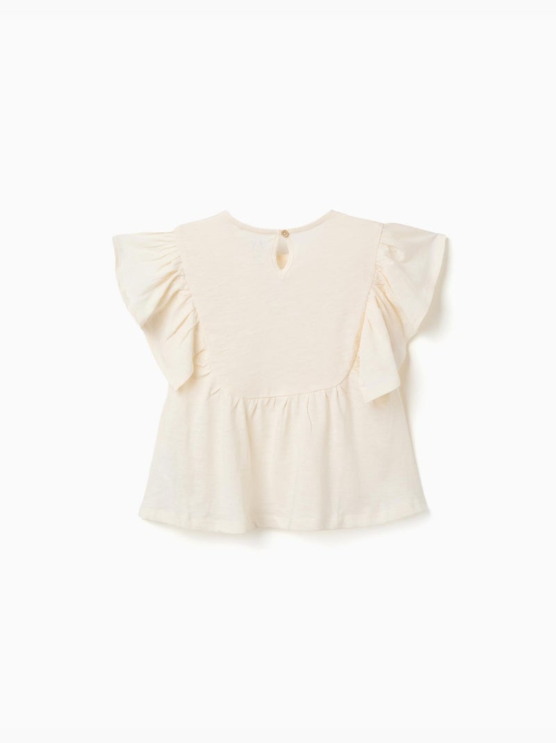 Camiseta de algodón con mangas con volantes Beige claro - Kiabi